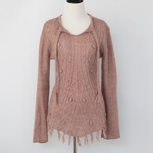 Prana Size Medium sweater, dusty pink with fringes